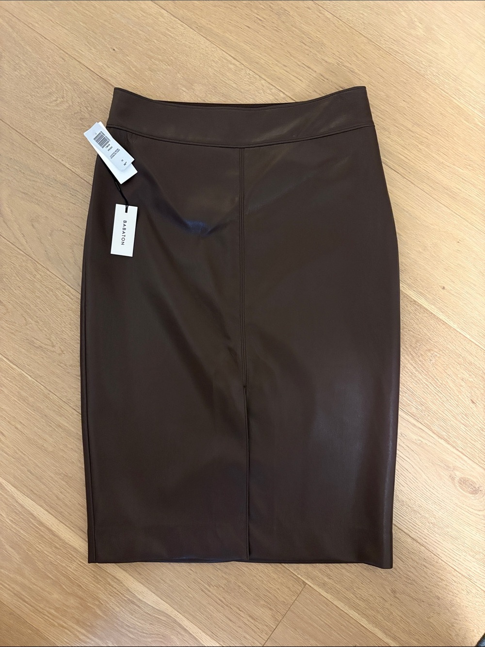 Babaton Brown Faux Leather Pencil Skirt